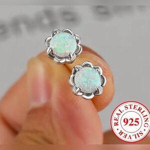 Flower Design Round Opal Earrings